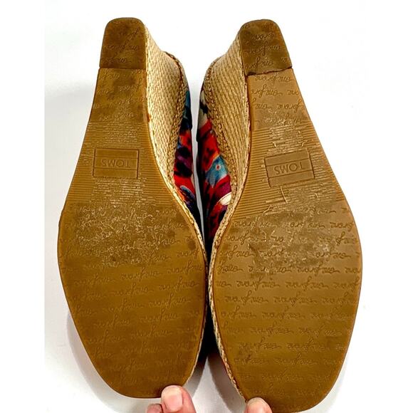 Toms Women's 9 Espradille Canvas Sandals Peep Toe Floral Wedge Heels Summer Shoe - Picture 8 of 8